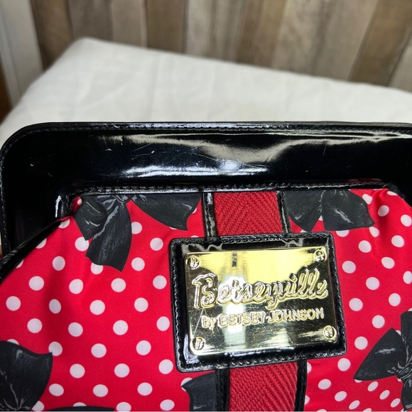 Betseyville By Betsey Johnson Red with White Polkadots and Black Bows Clutch - Picture 3 of 15